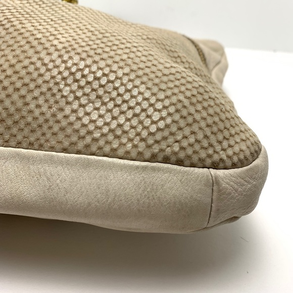 FOSSIL Ivory Cream Genuine Pebble Leather Crossbody Shoulder Bag Metallic Tote - Picture 10 of 16